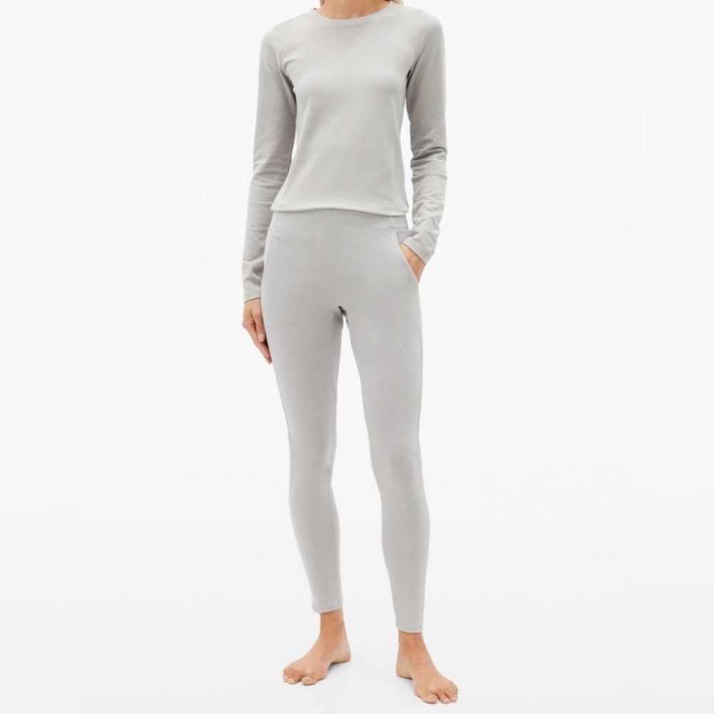 Lunya Restore Pocket Leggings Supima Cotton Blend Yoga Pant Light Grey XS